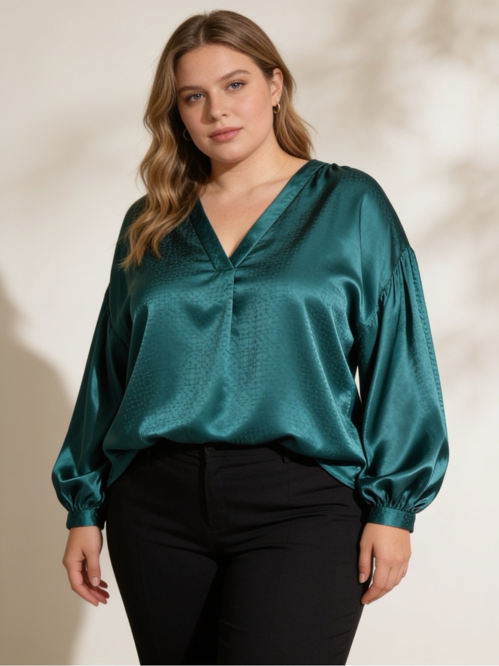 Vince Camuto 2X Emerald Green Jacquard High Low Blouse Balloon Sleeve - Picture 2 of 14